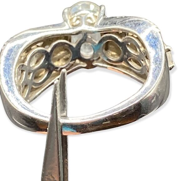 Aquamarine 9 stone ring I. Sterling silver marked 925 & GTS tested size 6 - Picture 8 of 15